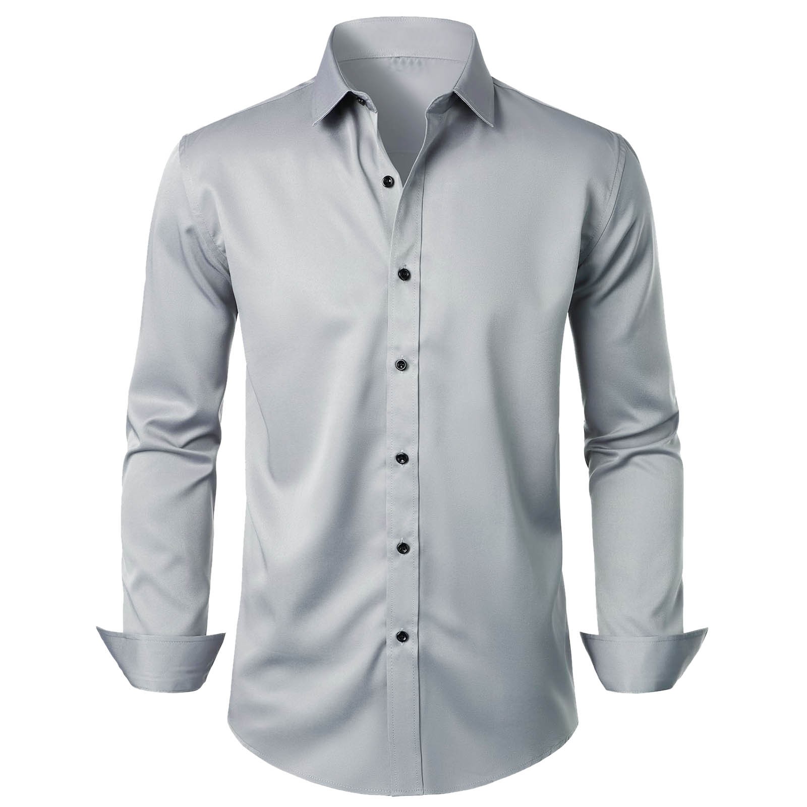 thumbnail image 2 of Camisa de vestir slim fit de manga larga para hombre: elástica, sin arrugas, para bodas y bailes de graduación, con botones y lavable a máquina., 2 of 8